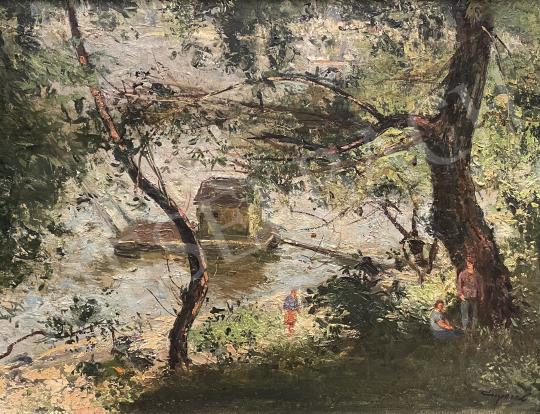 Csupor László - Dunaparton, árnyas fák alatt (Hommage a Szonyi) festménye
