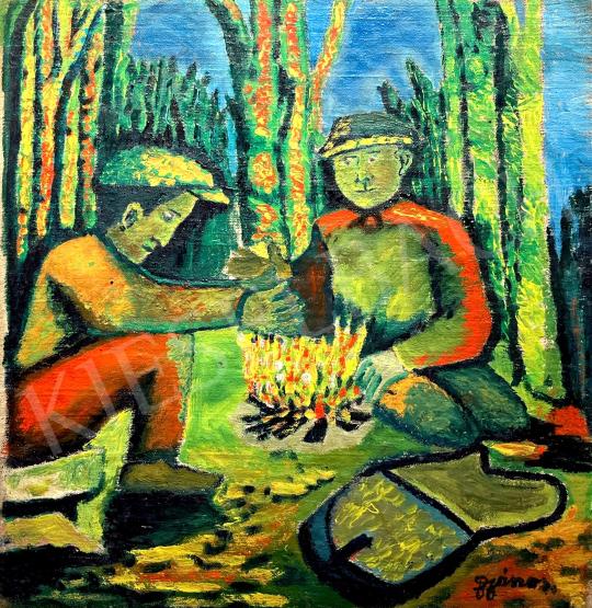For sale  Balázs, János - Gypsies around the fire, 1970 's painting
