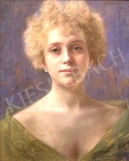  Jendrassik, Jenő - Blonde lady in green dress 1895 