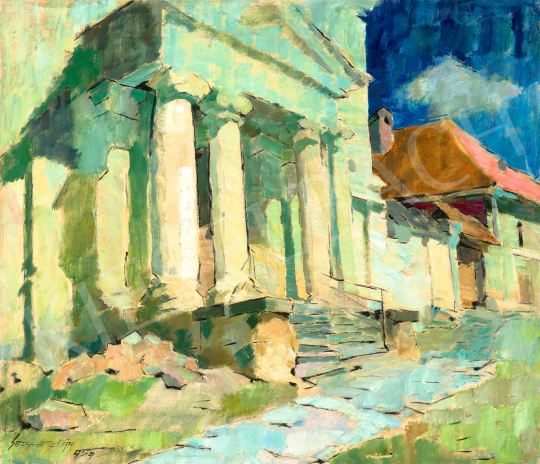 Nagy Oszkár - Napsütötte utcarészlet (Erdély, A felsőbányai katolikus templom), 1959 | 70. aukció aukció / 55 tétel