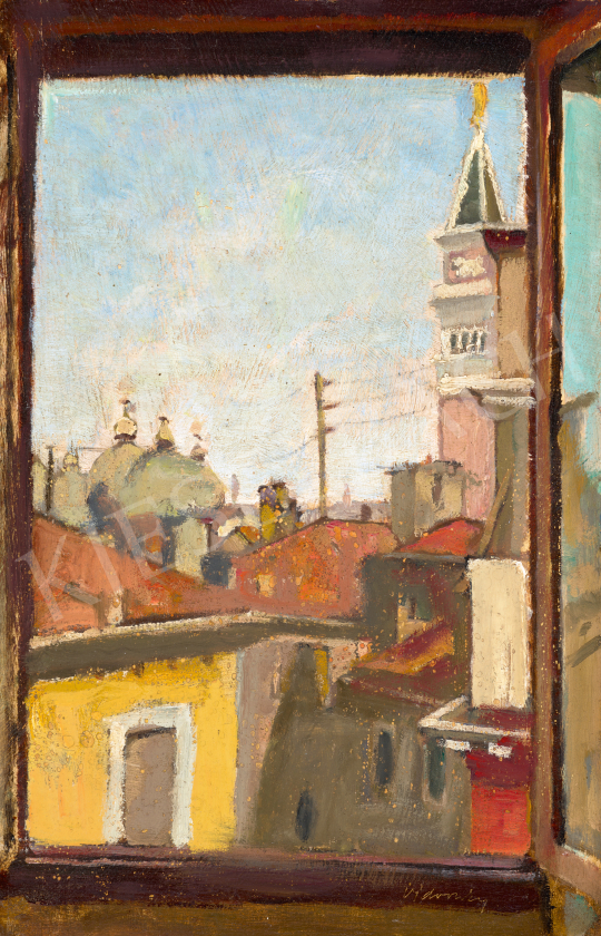Vidovszky Béla - Kilátás egy hotelszoba ablakából Velencében | 70. aukció aukció / 60 tétel