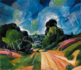  Kmetty, János - Hilly Landscape with Rays of Light and Houses 