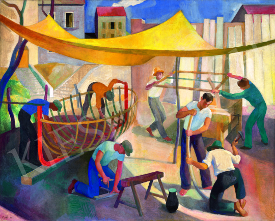  Patkó Károly - Mediterrán kikötő (Hajóácsok), 1930 | 70. aukció aukció / 126 tétel