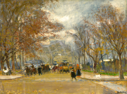  Berkes Antal - Nagyvárosi sétány omnibuszokkal, 1914 