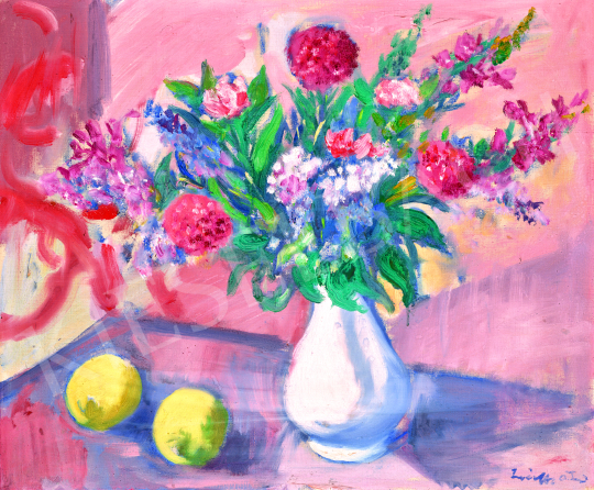  Márffy Ödön - Rózsaszín virágcsendélet, 1950 körül | 70. aukció aukció / 184 tétel