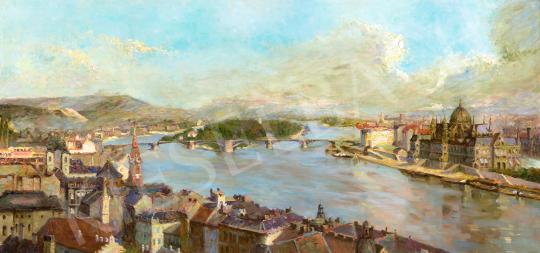  Nicole Duclos (XIX-XX) - Budapest és a Budavári Palota látképe a Gellért-hegy felől | 70. aukció aukció / 252 tétel