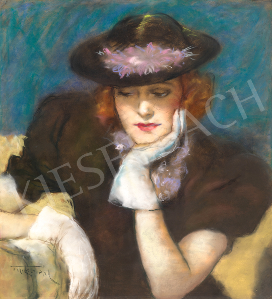  Fried Pál - Elegáns hölgy kalapban és fehér kesztyűben | 70. aukció aukció / 83 tétel