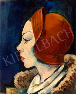 Ismeretlen festő - Art deco nő kalapban, 1930 körül 
