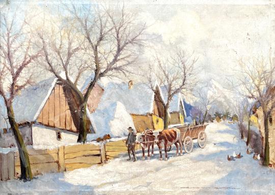 For sale Németh, György - Rural winter atmosphere with a cart 's painting