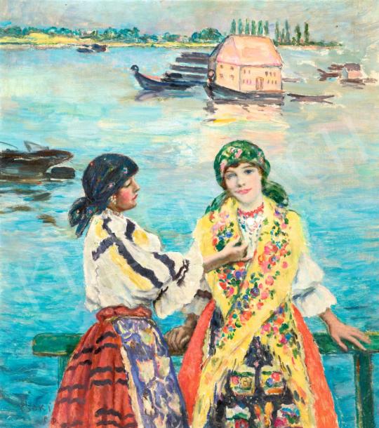  Csók, István - Pink Mill (Girls at the Danube at Moháncs) painting