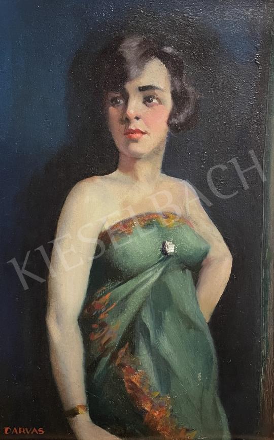Eladó Darvas Árpád - Lány zöld selyemruhában festménye