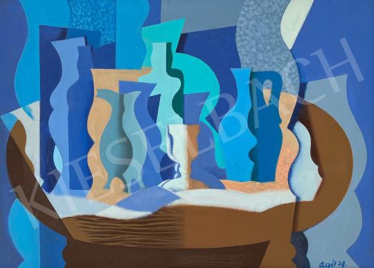  Aczél Ilona - Műtermi csendélet, kék tónusban 1978 festménye