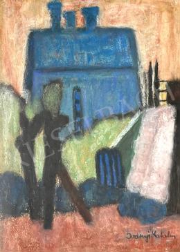 Iványi, Katalin - In front of a blue house 