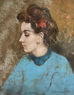 Halvax, Gyula - Young girl in a blue blouse 1943 