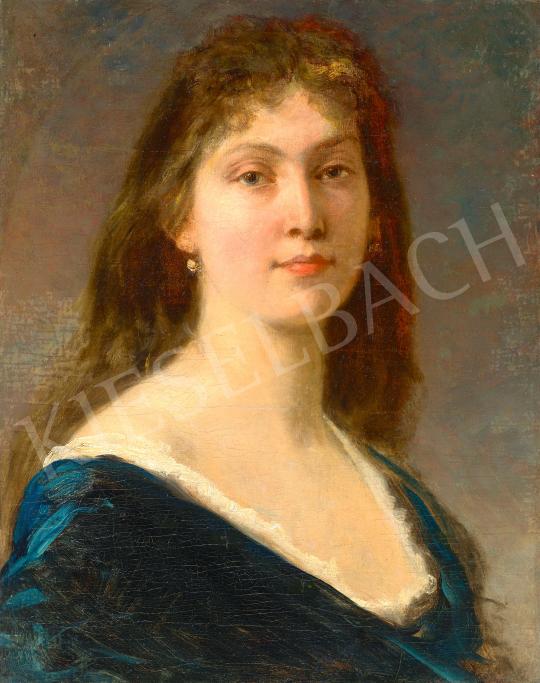Eladó  Lotz Károly - Fiatal lány kék bársonyruhában festménye
