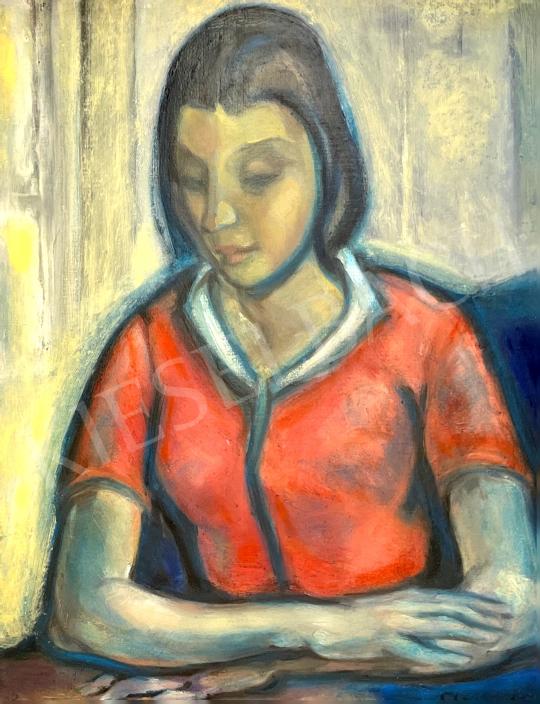 Eladó  Schönberger Armand - Lány piros ruhában festménye