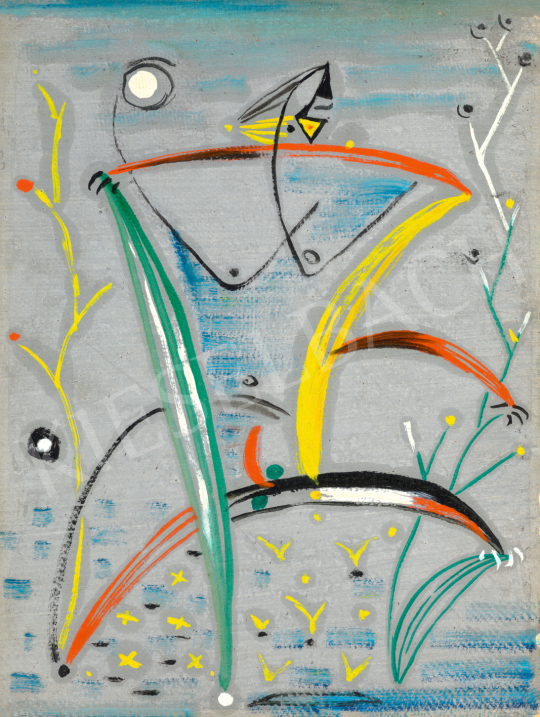 Gyarmathy Tihamér - Mező, akt, virágok (Hommage á Miró), 1951 | 2. Háború Utáni és Kortárs Művek Aukciója aukció / 85 tétel