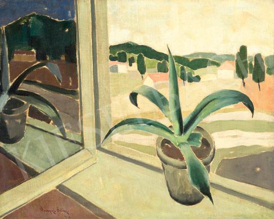 Eladó Vaszkó Ödön - Ablakban (Kilátás a tájra, Tükröződés a kinyitott ablaküvegben),1928 festménye