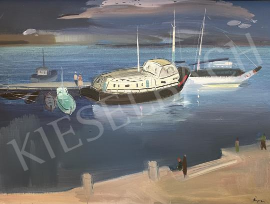 Eladó  Áron Nagy Lajos - Hajók a kikötőben festménye