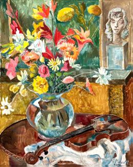  Marczell, György - Floral still life with violin, 1978  