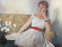 Mácsai István - Fiatal lány fehér szegfűkkel 