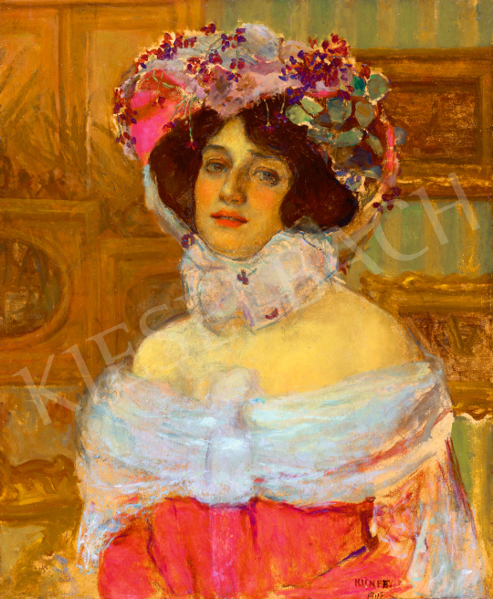  Kunffy Lajos - Hölgy virágos kalapban (A festő műtermében), 1902 | 71. Tavaszi aukció aukció / 22 tétel