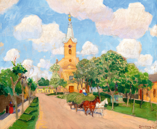 Zombory Lajos - Bárányfelhők a kék égbolton (Szolnok), 1910 körül | 71. Tavaszi aukció aukció / 26 tétel