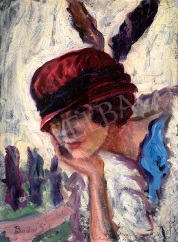 Budai Sándor - Art deco kalapos hölgy, 1920 körül 
