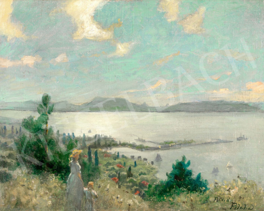 Pécsi-Pilch, Dezső - View of Lake Balaton at Balatonföldvár with Badacsony in the Background | 71st Spring auction auction / 40 Lot