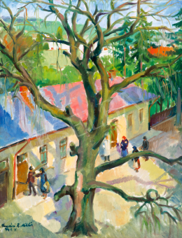  Ungvári R. Miklós - Tavaszi udvar (A lemenő nap fényei a kertben), 1941 