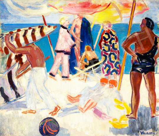  Vaszary János - Strandon (Olasz tengerpart, Strand Portorose-ban), 1928 körül | 71. Tavaszi aukció aukció / 73 tétel