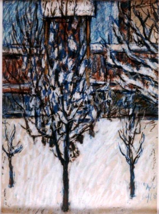 Nagy, István - Winter Landscape with Buildings painting