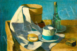 Nagy Balogh, János - Still Life with Sieve, Bun and Mug 