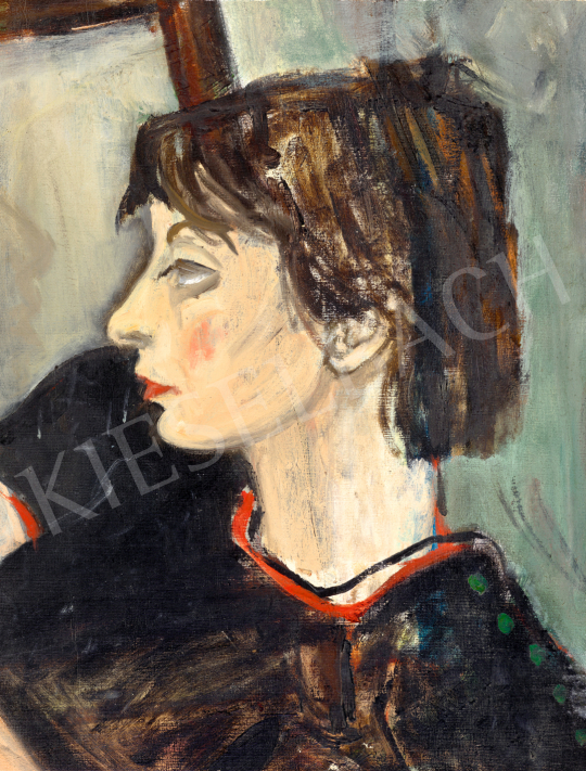  Ámos Imre - Manci tükör előtt piros szegélyű pulóverben (Anna Margit portréja), 1936 körül | 71. Tavaszi aukció aukció / 118 tétel