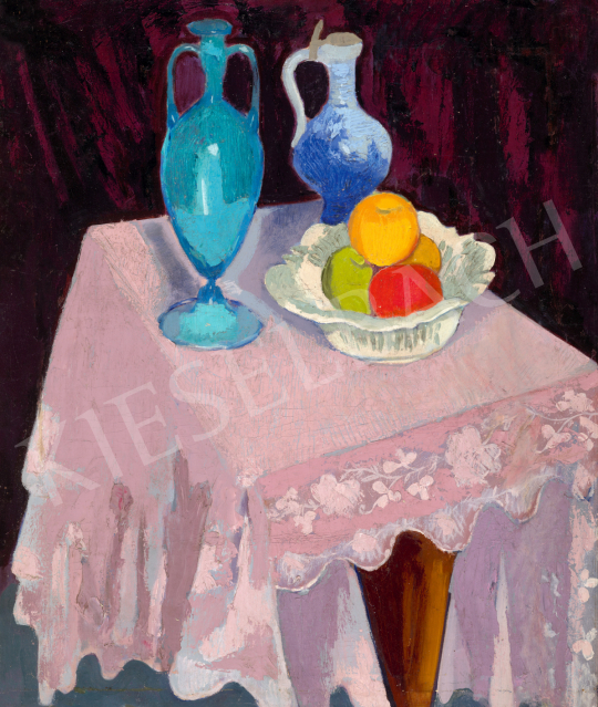  Fenyő György - Csendélet gyümölcsökkel és kék vázával, 1930-as évek | 71. Tavaszi aukció aukció / 126 tétel