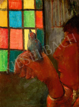 Gyarmathy, Tihamér - Woman with Bird (In front of the Window), 1934 