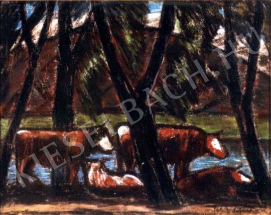 Nagy István - Tehenek a folyóparton festménye