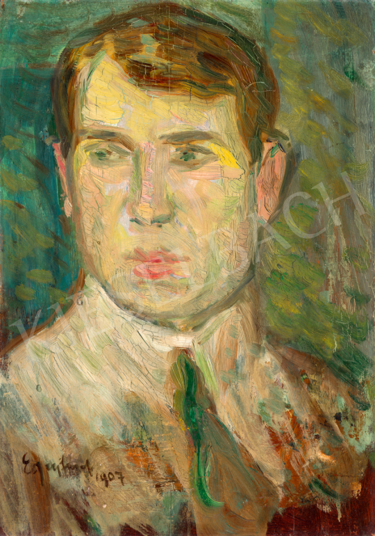 Egry József - Fiatalkori önarckép zöld nyakkendőben, 1907 | 71. Tavaszi aukció aukció / 176 tétel