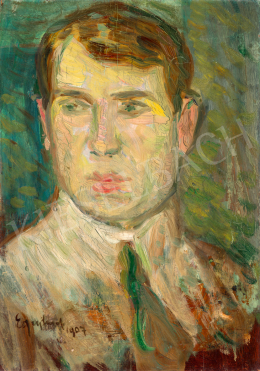 Egry József - Fiatalkori önarckép zöld nyakkendőben, 1907 