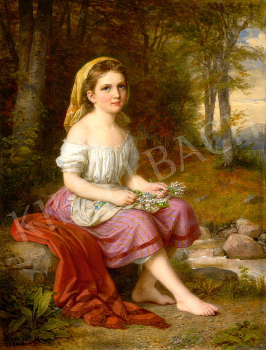 Barabás Miklós - Gyöngyvirágot szedő lány a forrásnál, 1883 | 71. Tavaszi aukció aukció / 182 tétel
