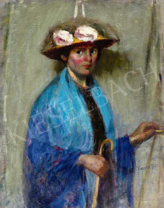  Koszta, József - Girl with Blue Kerchief, 1918 | 71st Spring auction auction / 249 Lot