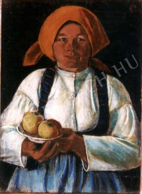 Nagy István - Almát tartó menyecske festménye