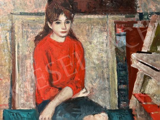 Szentgyörgyi Kornél - Piros pulóver, műteremben, 1960  festménye