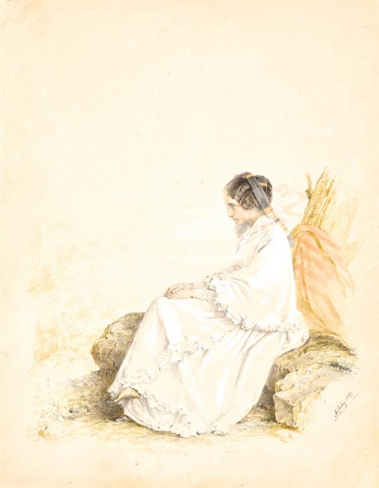Eladó  Zichy Mihály - Ülő nő (Merengő), 1849 festménye
