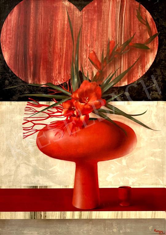  Korga György - Virágcsendélet vörösben és feketében  festménye