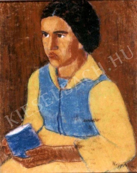 Nagy, István - Girl in Yellow Dress with Mug painting