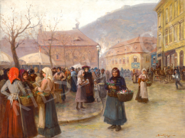 Bruck, Lajos - Market in Döbrente Square (Budapest), 1890s 