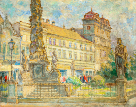  Halász-Hradil, Elemér - The Main Square of Kassa (Kosice) with a Jesuit Church, 1920s | 72nd Autumn auction auction / 31 Lot