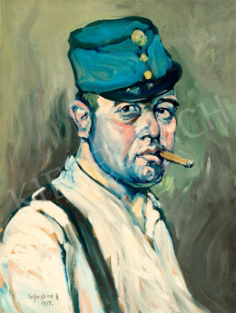  Scheiber, Hugó - Self-Portrait in a Soldier's Hat, 1917 