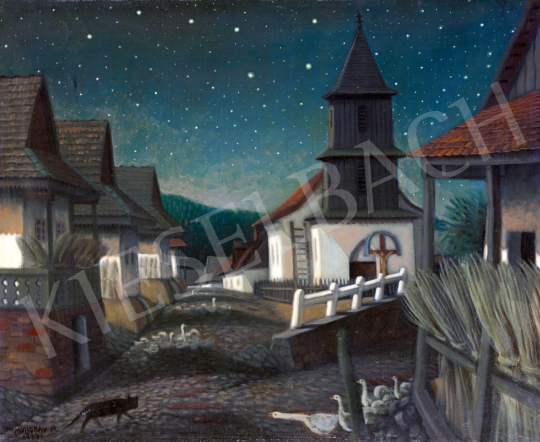  Muhoray Mihály - Hollókő csillagos égbolt alatt (Cica), 1939 | 72. Őszi aukció aukció / 66 tétel